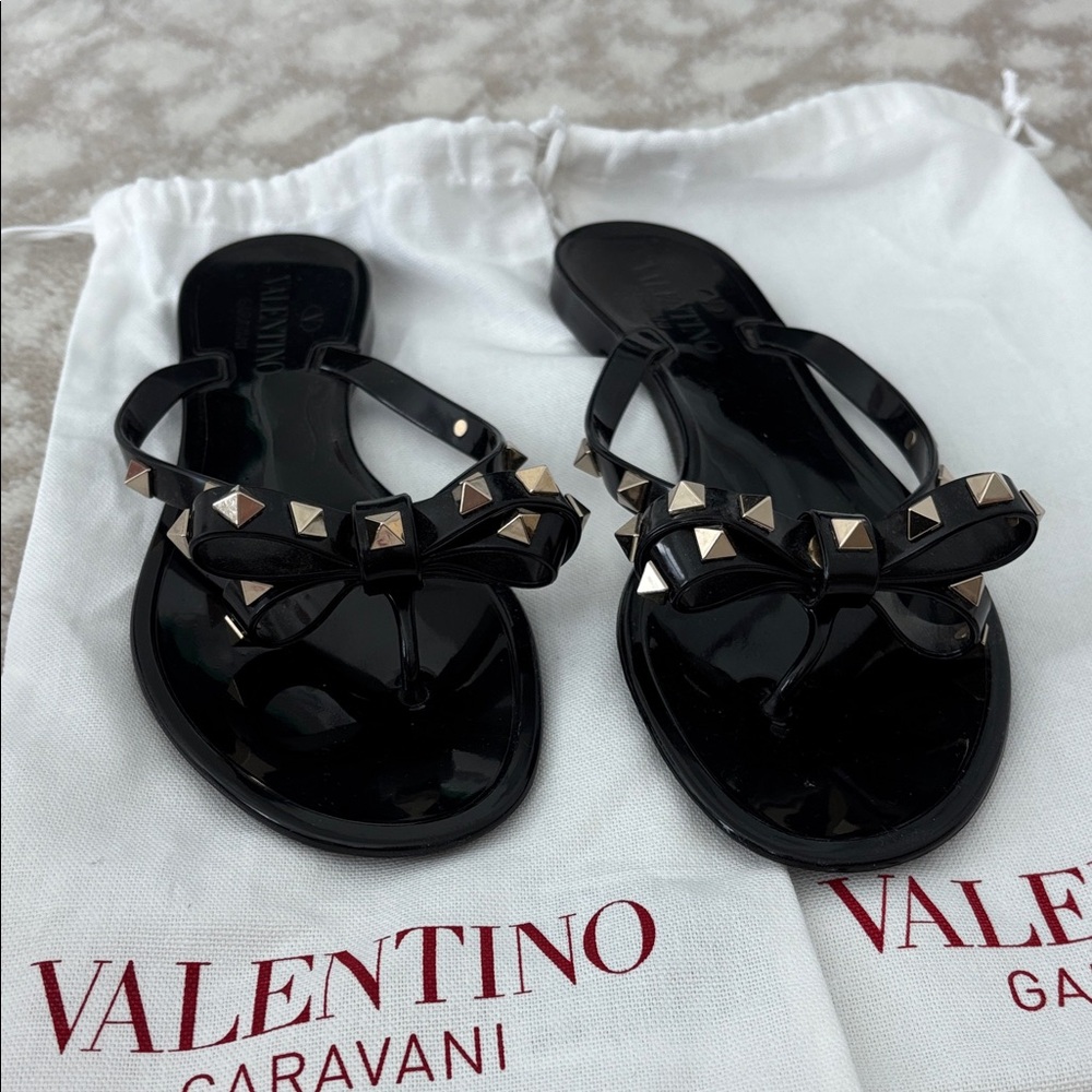 Valentino Black and Gold Studded Women's Sandals